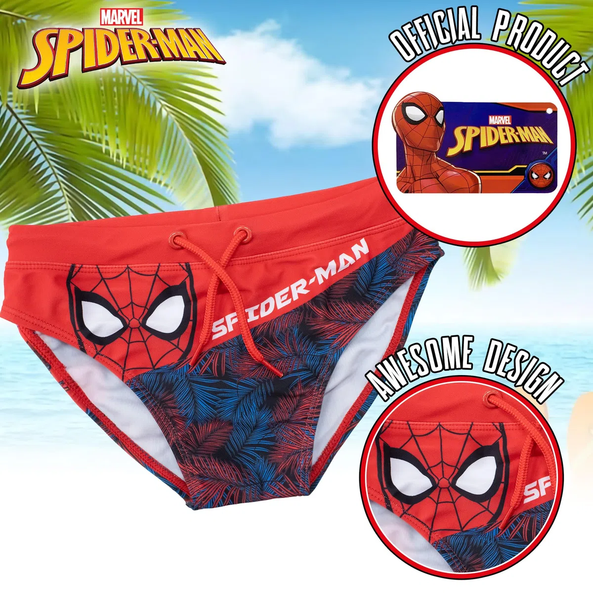 MARVEL Costume da Bagno Spiderman per Bambino Mutandina Slip Mare Bimbo 7095
