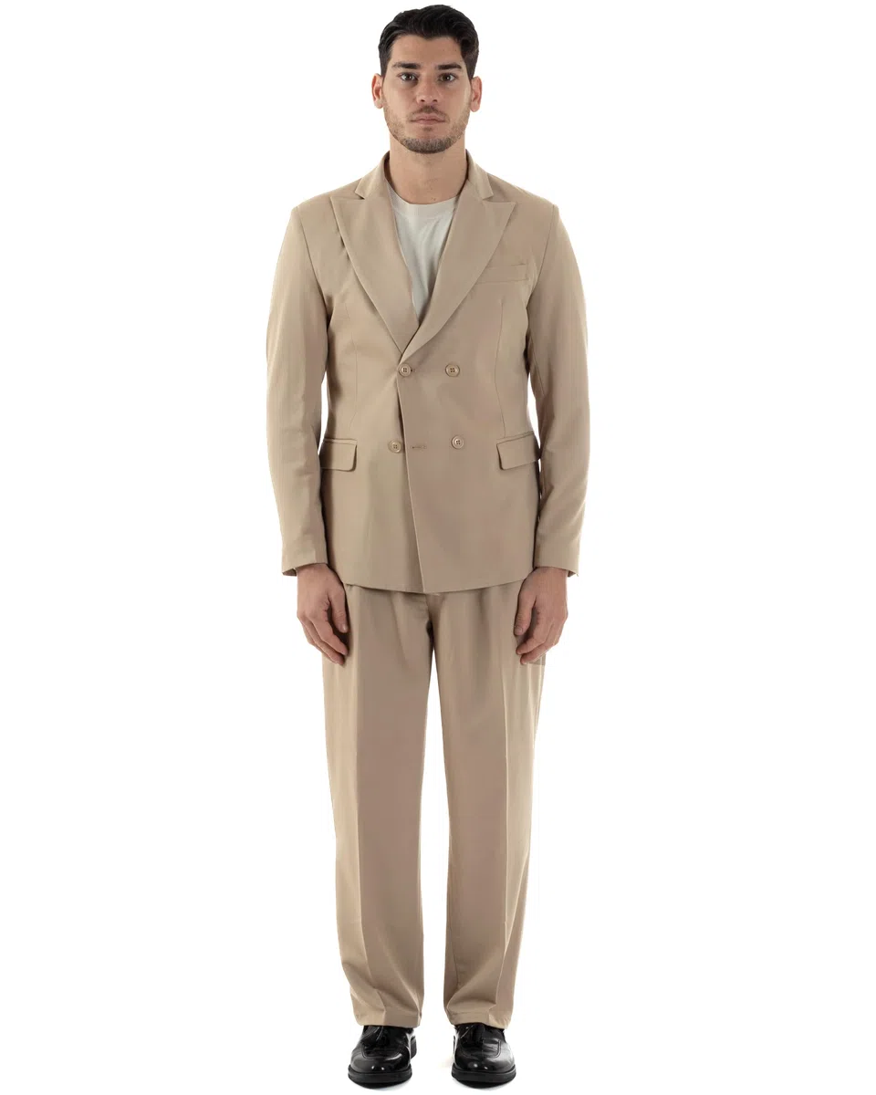 Abito Uomo Doppiopetto Viscosa Relaxed Fit Completo Giacca Rever A Lancia Pantaloni Pinces Fondo Largo Baggy Casual Vari Colori