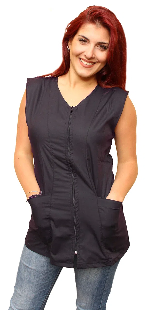Camice da Lavoro,Nero,con Zip,da Donna,Giromanica,Smanicato,Estetista,Parrucchiera,Cuoca,Banconista,No Stiro,Made in Italy,Misto Cotone