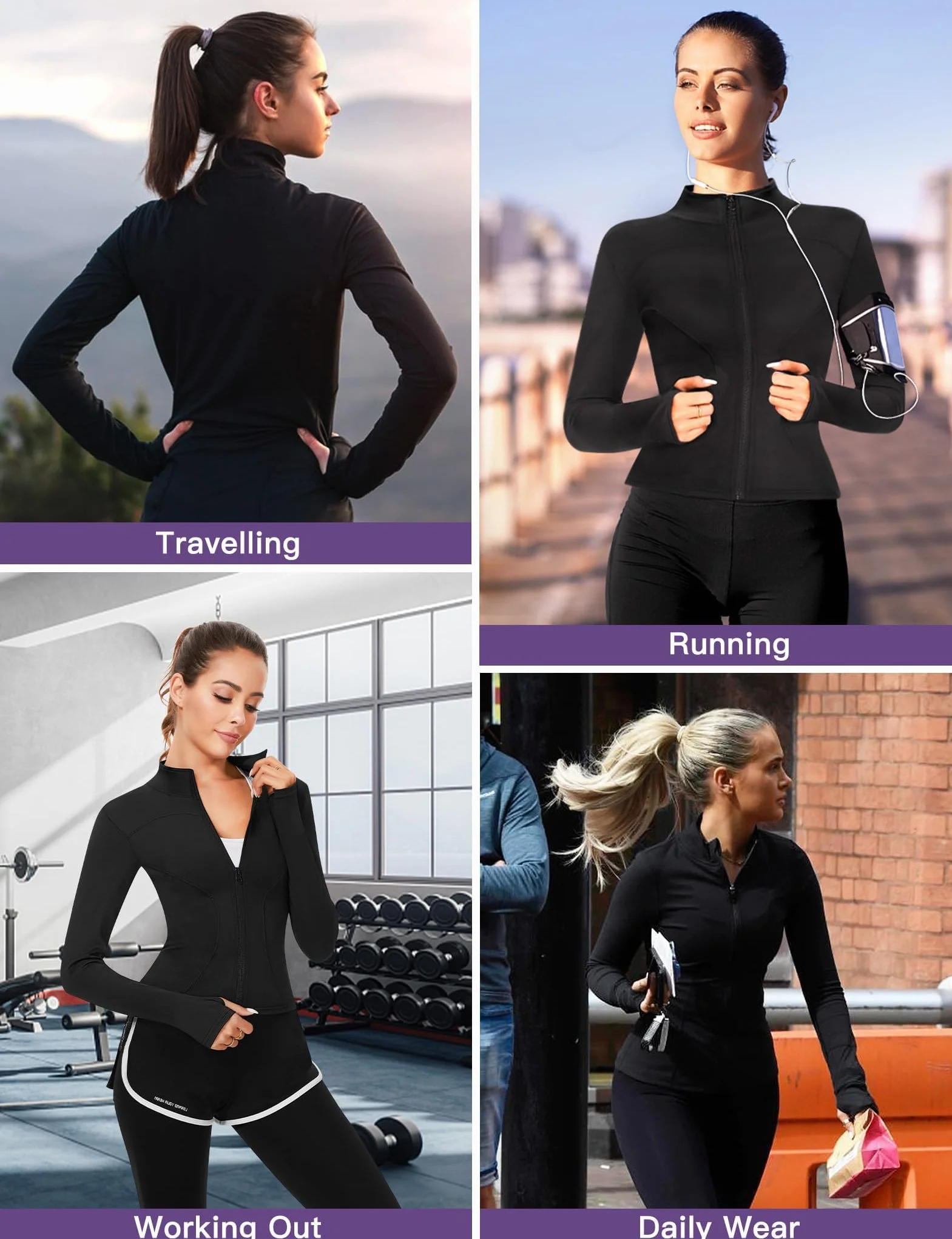 Kiiwah Giacca Sportiva da Donna, Giacca Running Donna per Yoga Jogging Fitness Allenamento, Giacca Leggera Traspirante con Maniche Lunghe e Fori per i Pollici