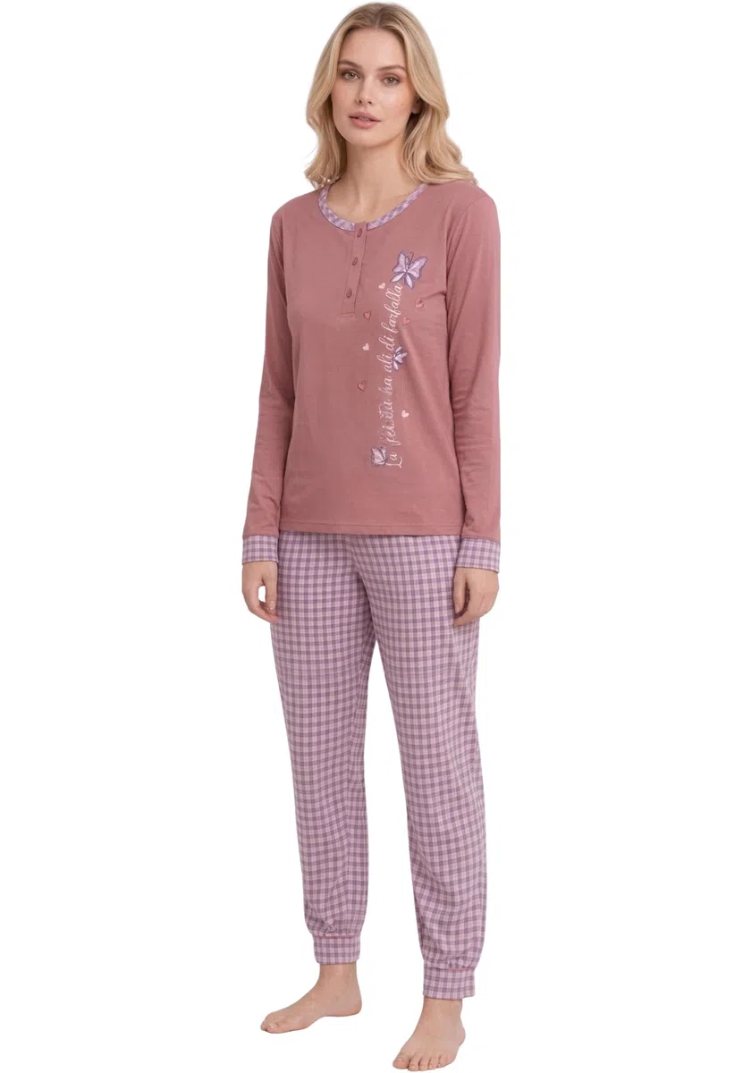 Intimitaly Vanuè Pigiama Donna Cotone 100%, Lungo con Maglia Bottoni e Pantalone, Leggero e Traspirante, Primavera e Mezze Stagioni