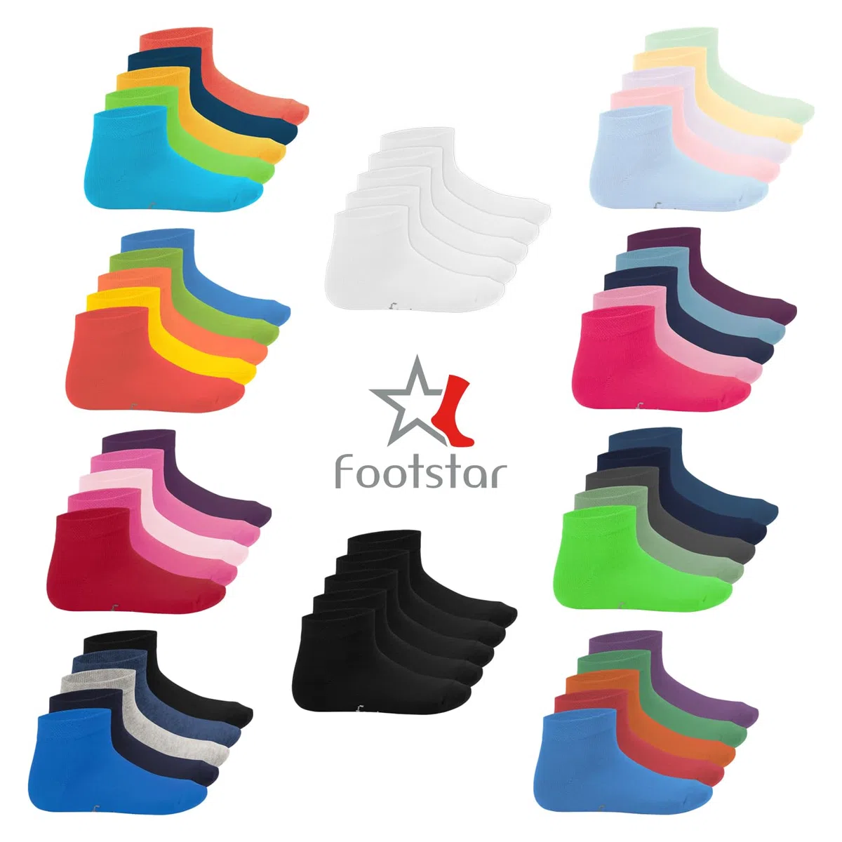 Footstar SNEAK-IT! KIDS Low Cut Socks cotton quarter socks for girls or boys 10 pairs nice colours