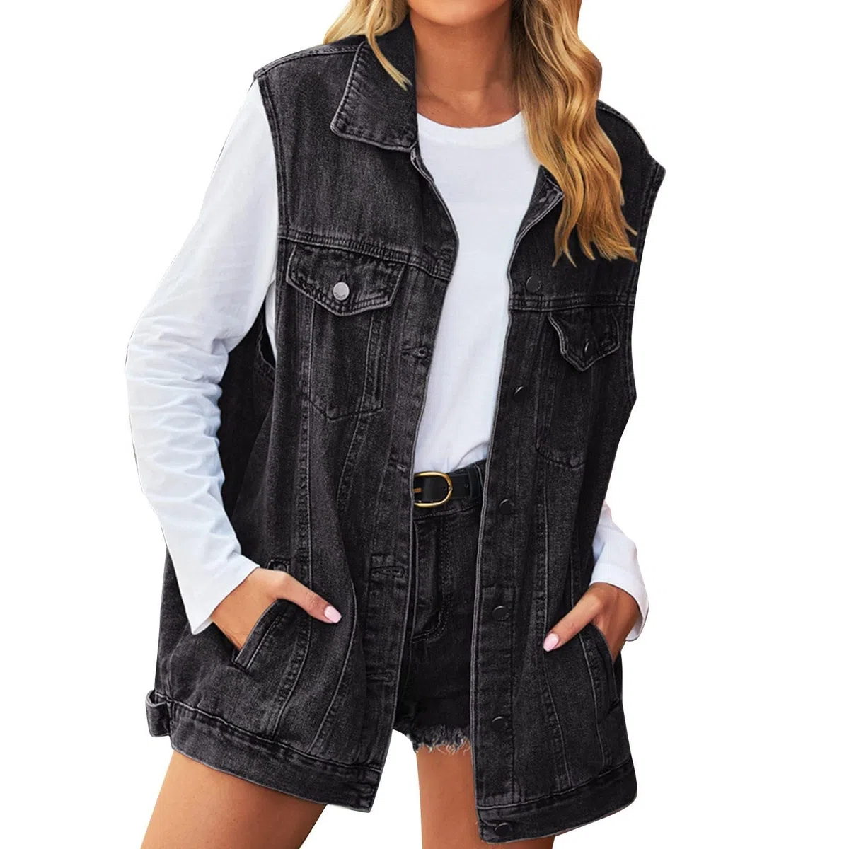 Generisch Gilet in jeans da donna, taglie forti, primavera e autunno, senza maniche, per il tempo libero, outwear, gilet da donna