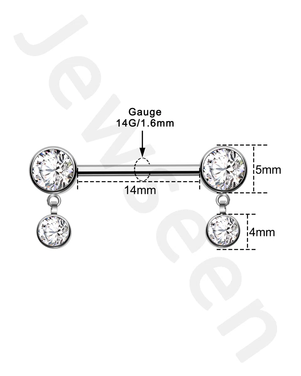 Jewseen Piercing per capezzolo, in titanio, con filettatura interna, per capezzolo, barretta dritta, 14 g, per capezzoli, Titanio Zirconia cubica