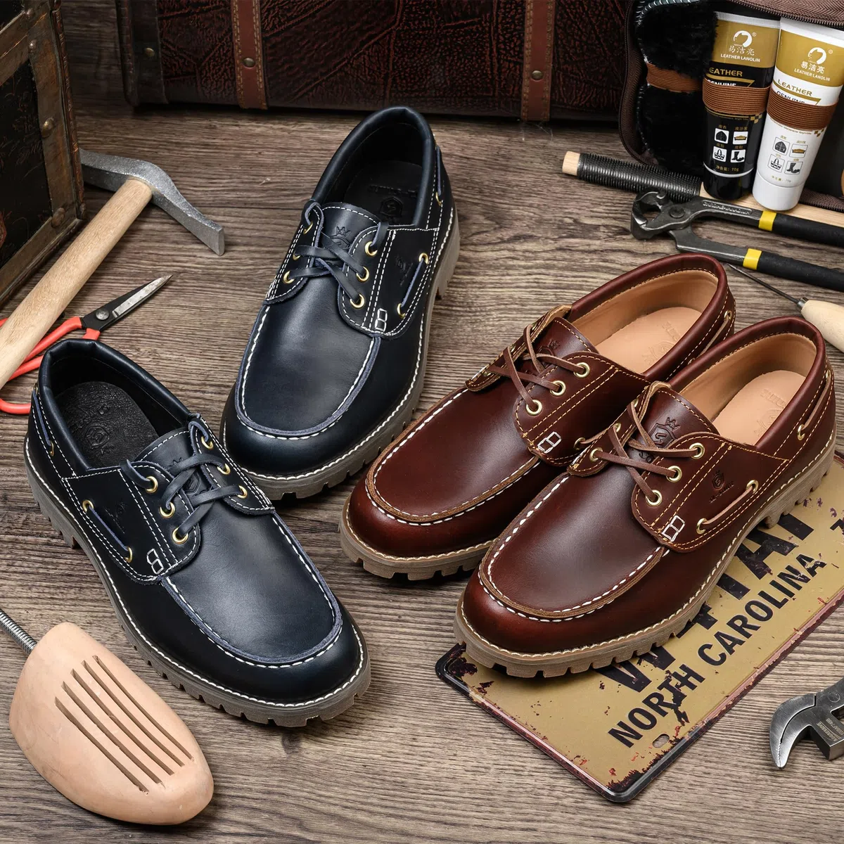 Fatti a Mano Uomo Classico da Barca e da Ponte Scarpe Punta Moc Allacciate Pelle Pieno Fiore Moda