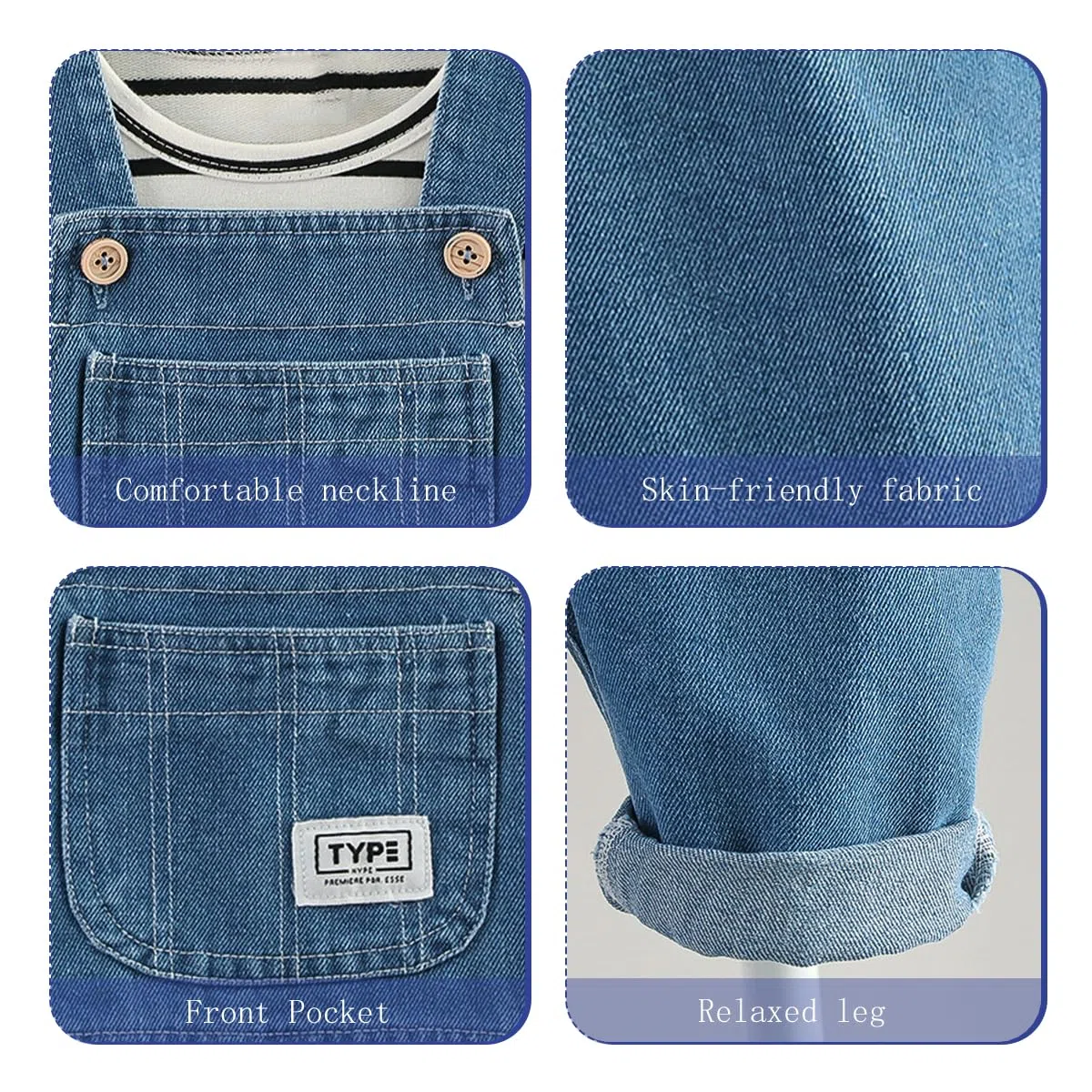 Salopette Neonato Unisex 100% Cotone Denim con Tasca Frontale, Tuta a Bottoni Regolabile (6M-5A) - Jeans Elastici Morbidi