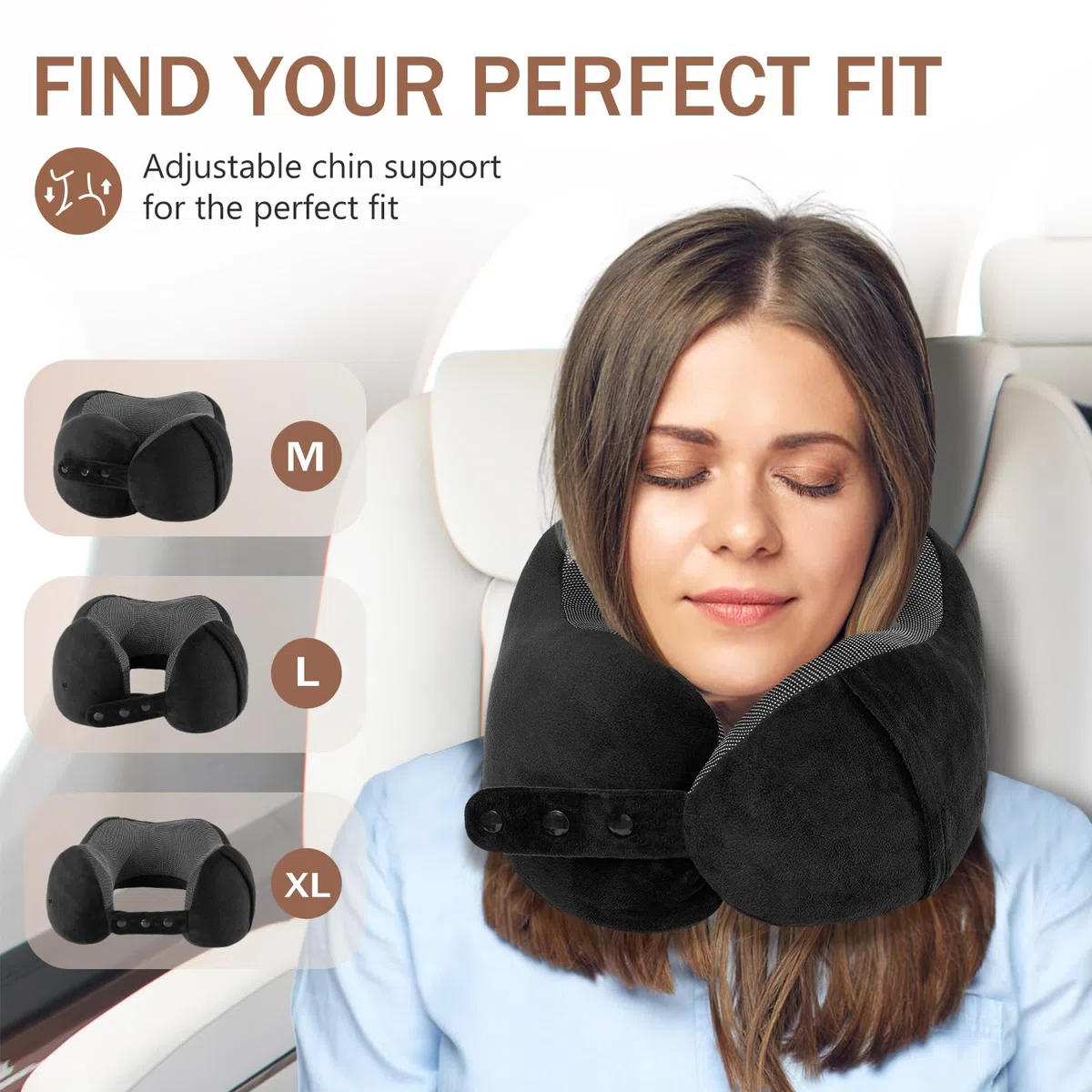 Cuscino da Viaggio Memory Foam, Cuscino Aereo Collo Regolabile e Portatile, Cuscino Cervicale da Viaggio, Federa lavabile, Schiena Piatta, Accessori Viaggio Aereo, Nero