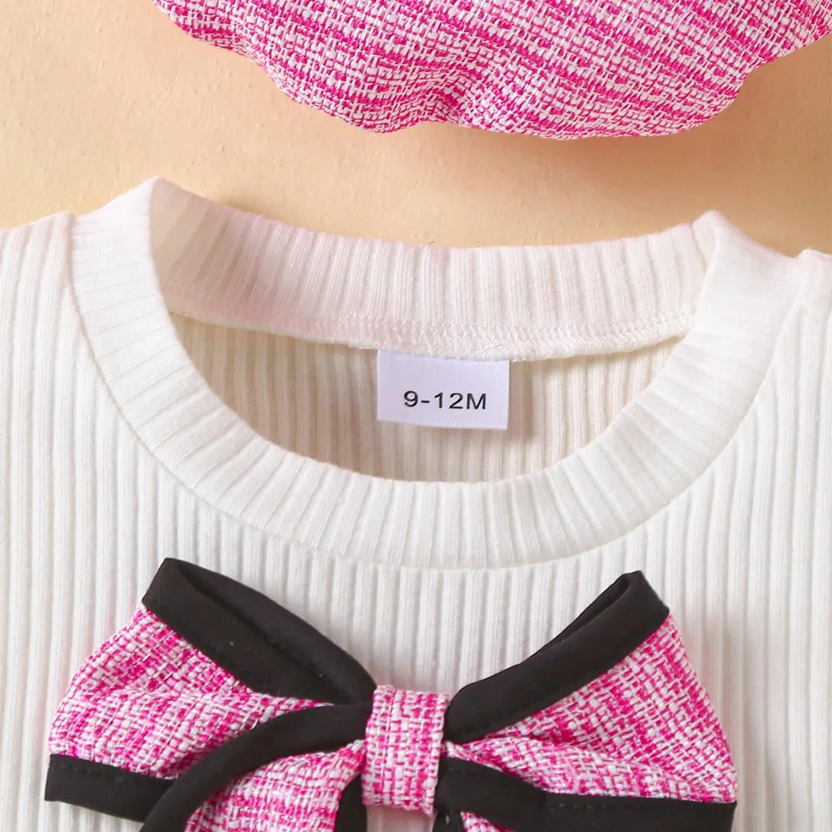 Abbigliamento Bambina Vestiti Set Maniche a Balze a Coste Top con Papillon + Elegante Minigonna a Quadri in Tweed + Basco 3 Pezzi Estivo Completo