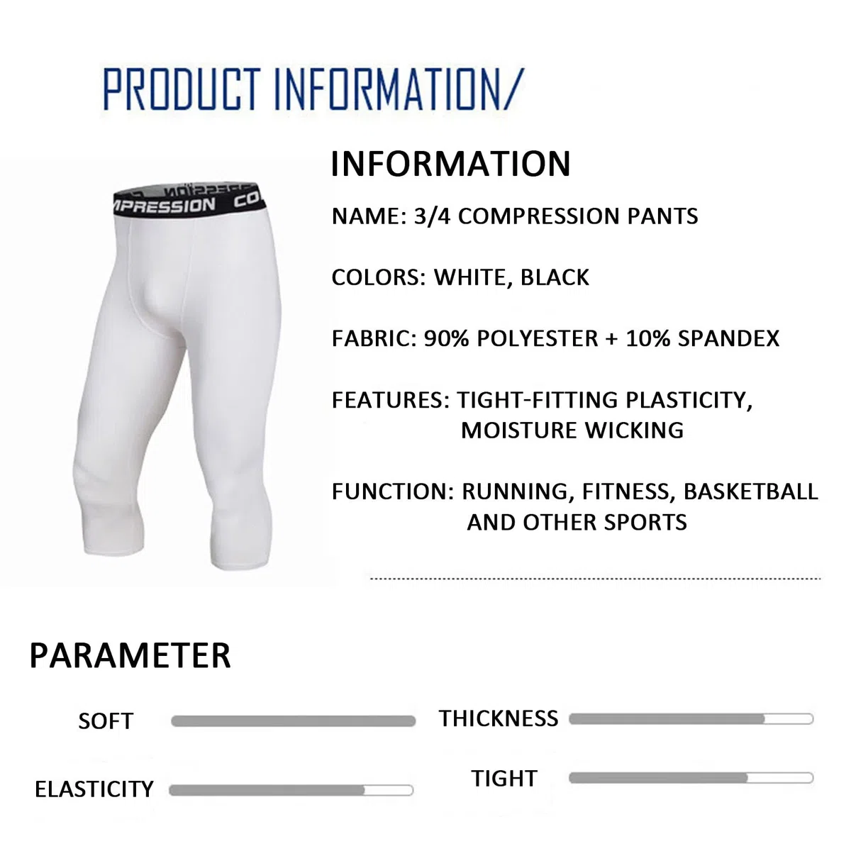 2 Pezzi 3/4 Pantaloni Compressione Uomo, Elasticità 4 Vie Cool Dry Sports Baselayer, Leggings Pantaloni Allenamento, Allenamento Corsa Palestra Basket Sport