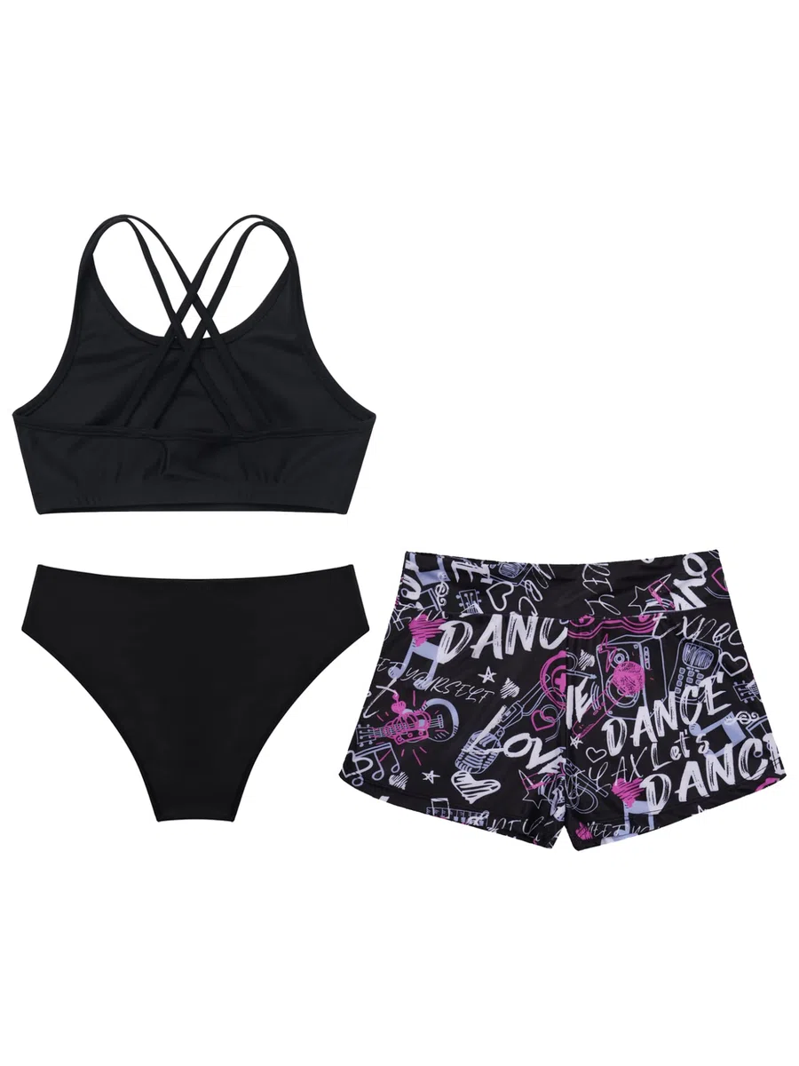 Ragazza Costume da Bagno Tre Pezzi Canotta Top con Pantacini Mutande Bikini Tankini Estivi Costumi Mare Piscina Spiaggia 7-16 Anni