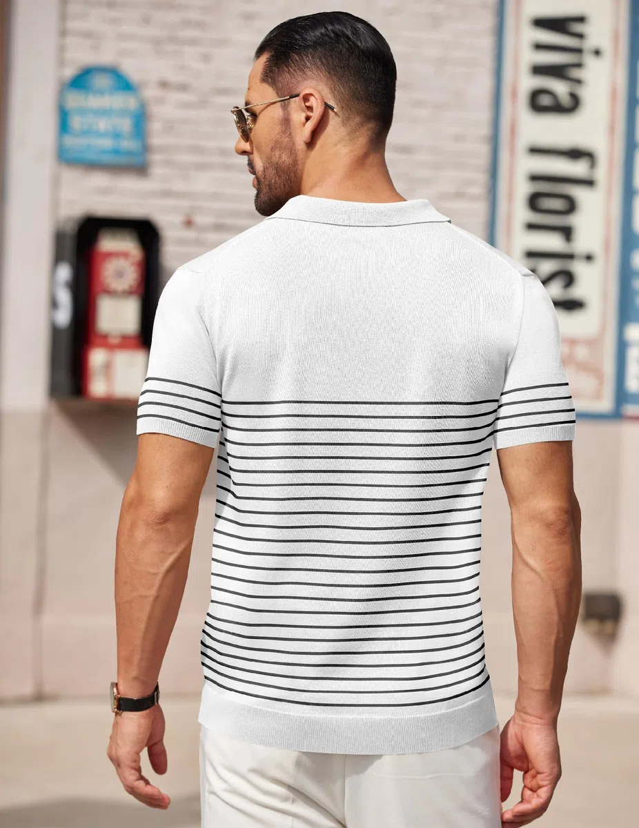COOFANDY Polo Uomo Righe Maniche Corte Estive Cotone Slim Fit Traspirante Elasticizzato Golf Maglietta Corta Uomo