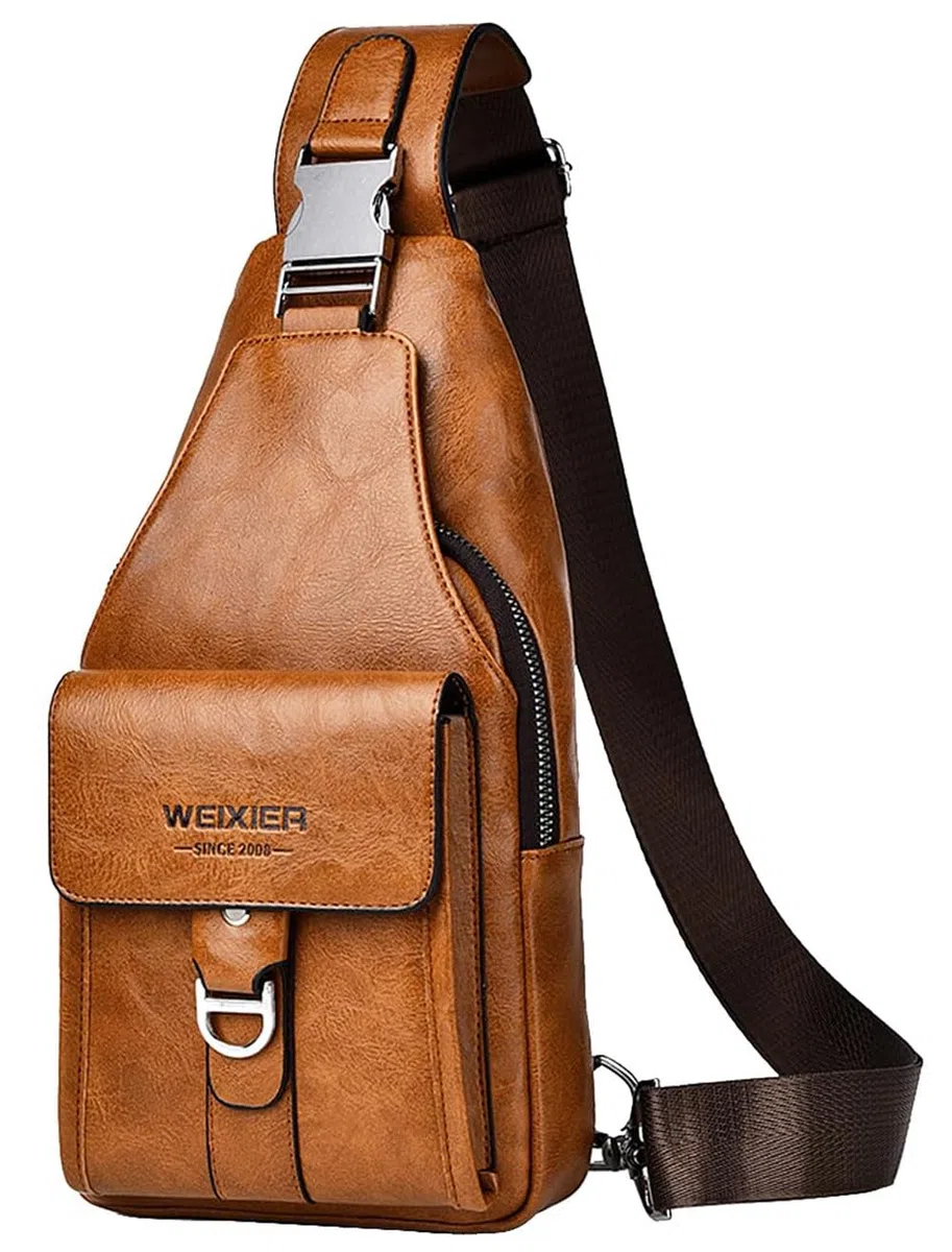 Borse a spalla da uomo,Borsello Tracolla Zaino Monospalla Pelle Borsa a Tracolla Piccolo Impermeabile Spalla Sling Bag (Marrone Chiaro 1)