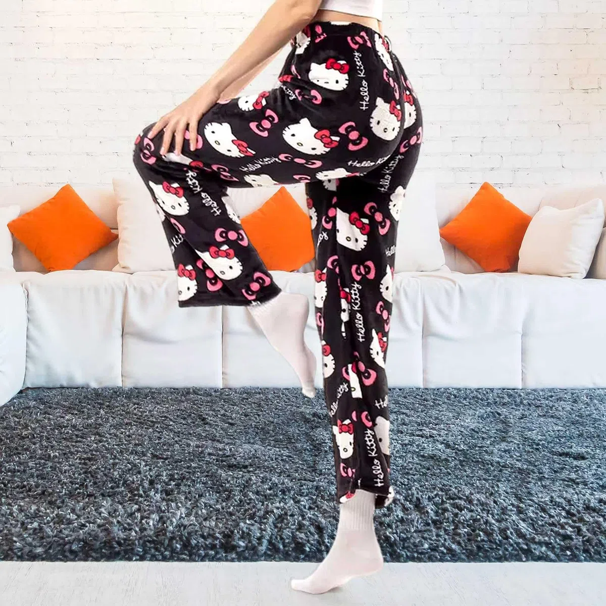 2PC Pantaloni Pigiama Flanella Donna Lungo, Pantaloni Pigiama Donna Y2K Cartoon Anime Kawaii Pigiami Morbido Comodo Caldo Pile Invernale Casual Casa Pigiamino Pantalone per Natale e Halloween