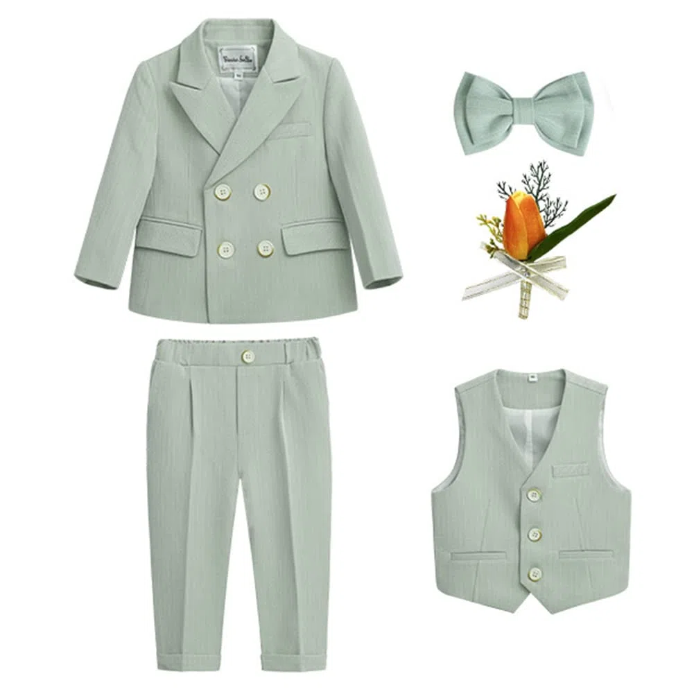 Completo da Bambino 4/5/6 Pezzi Eleganti Abiti da Cerimonia Gentleman Smoking da Ragazzo Abito Formale Doppiopetto da Battesimo Bambini e Ragazzi Gentiluomo Vestito per Matrimonio Festa