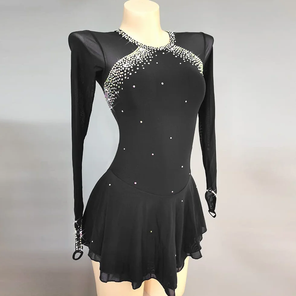 LIUHUO Gonna da Pattinaggio Artistico Blu Scuro Costume da Donna per Ragazze Semplice e generoso Pattinaggio Artistico