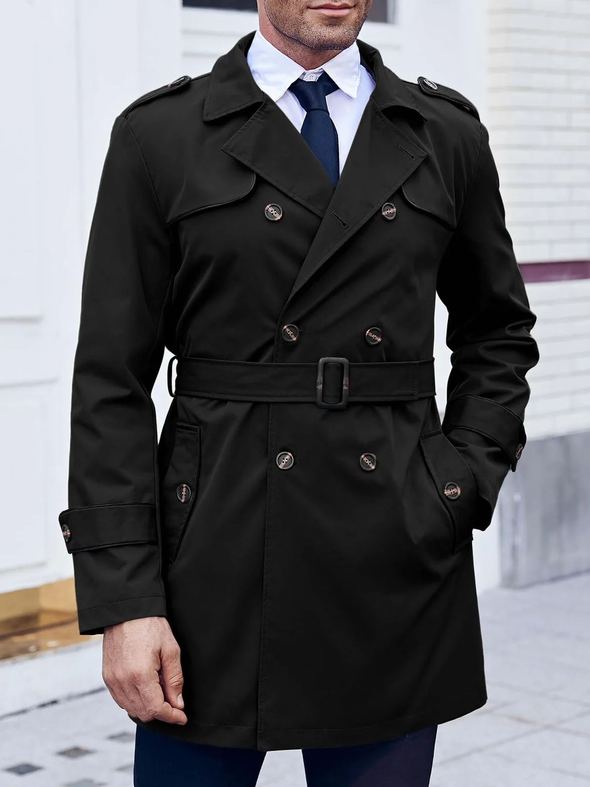 Runcati Trench Coat Uomo Slim Fit Doppio Petto Cappotto di Medio Lungo Classico Business Casual Coat Autunno Antivento Cappotto