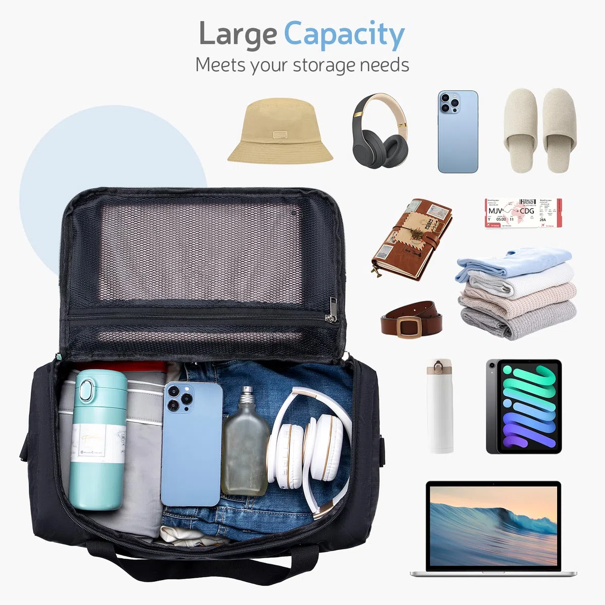 YOODI Bagaglio a Mano 40x30x20 Wizzair Borsa da Viaggio Pieghevole Borsone da Viaggio Impermeabile Donna Borsa Ospedale Parto Ultra Leggero per Bagagli Campeggio 25L