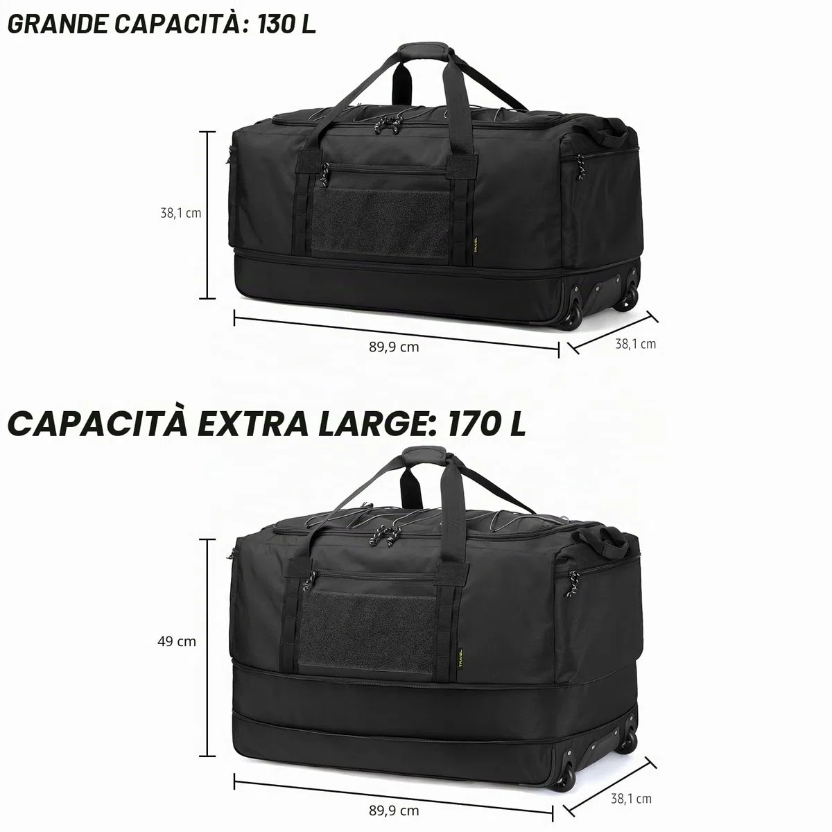 Laripwit Borsone da Viaggio con Ruote XXL 130-170L Espandibile Borsa Sportiva Pieghevole Grande Weekender per Viaggi, Campeggio, Nero