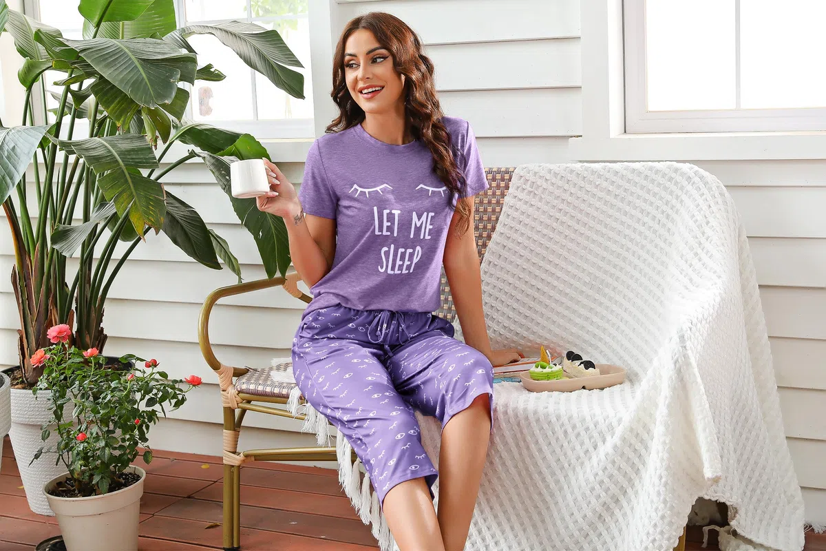 Uniexcosm Pigiama Donna Cotone Estivo Pigiama da Donna Girocollo Set da Donna con Pantaloni Corti Stampati a 3/4