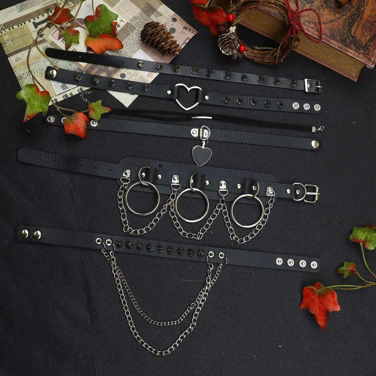 YADOCA 6 Pezzi Girocollo in Pelle per Donne Ragazze Collana Girocollo Punk Vintage Nera Collare in Pelle PU Regolabile Girocollo Gotico