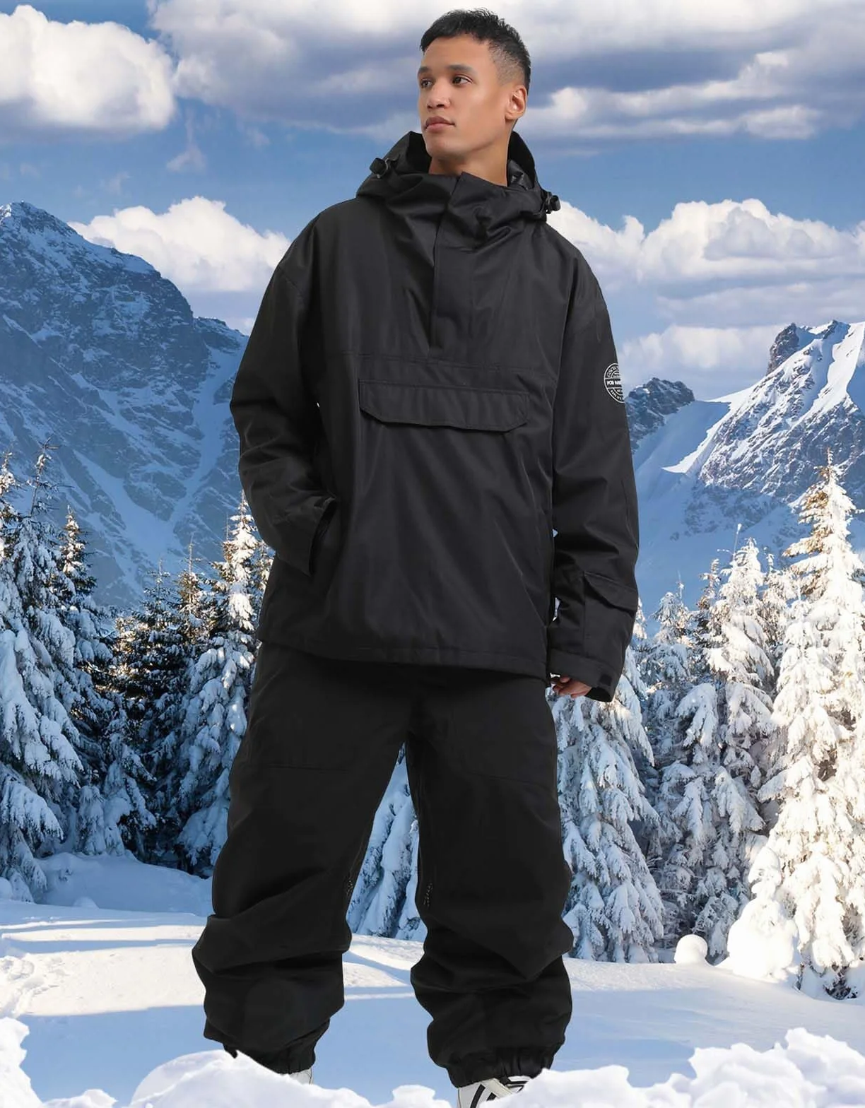 GSOU SNOW Uomo Donna Giacca da Sci Baggy Giacca da Snowboard Larghi Giacca da Neve Oversize - Multitasche Impermeabile Antivento Traspirante Caldo con Cappuccio