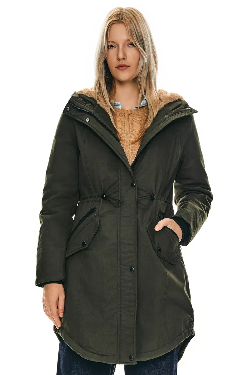 OROLAY Parka da Donna Foderato in Pile con Cappuccio Giacca Imbottita Invernale di Media Lunghezza