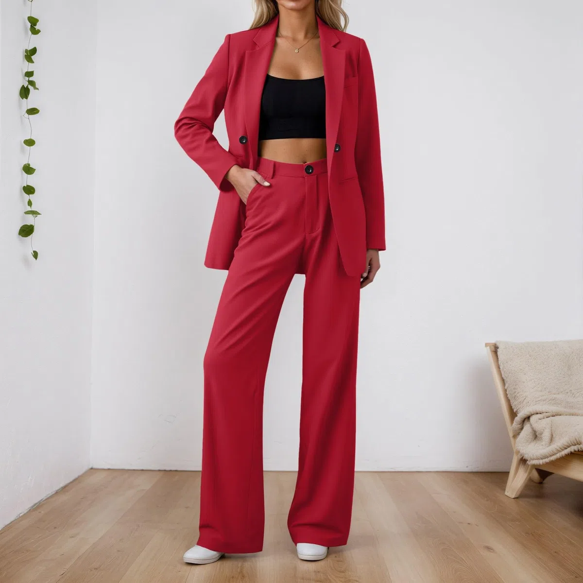 Tuta Donna Elegante Curvy Set Pantaloni e Giacca Cerimonia Tuta Elegante Ufficio Affari Completo di Pantaloni e Blazer Slim Fit 2 Pezzi per Matrimonio Festa