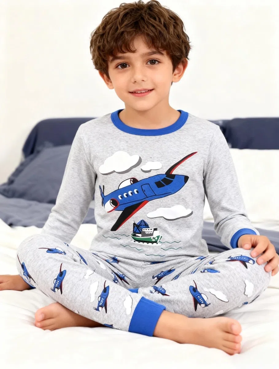 Pigiama per Bambini Ragazzo Dinosauro Manica Lunga Cotone Inverno Natale Abbigliamento da Notte 3-9 Anni