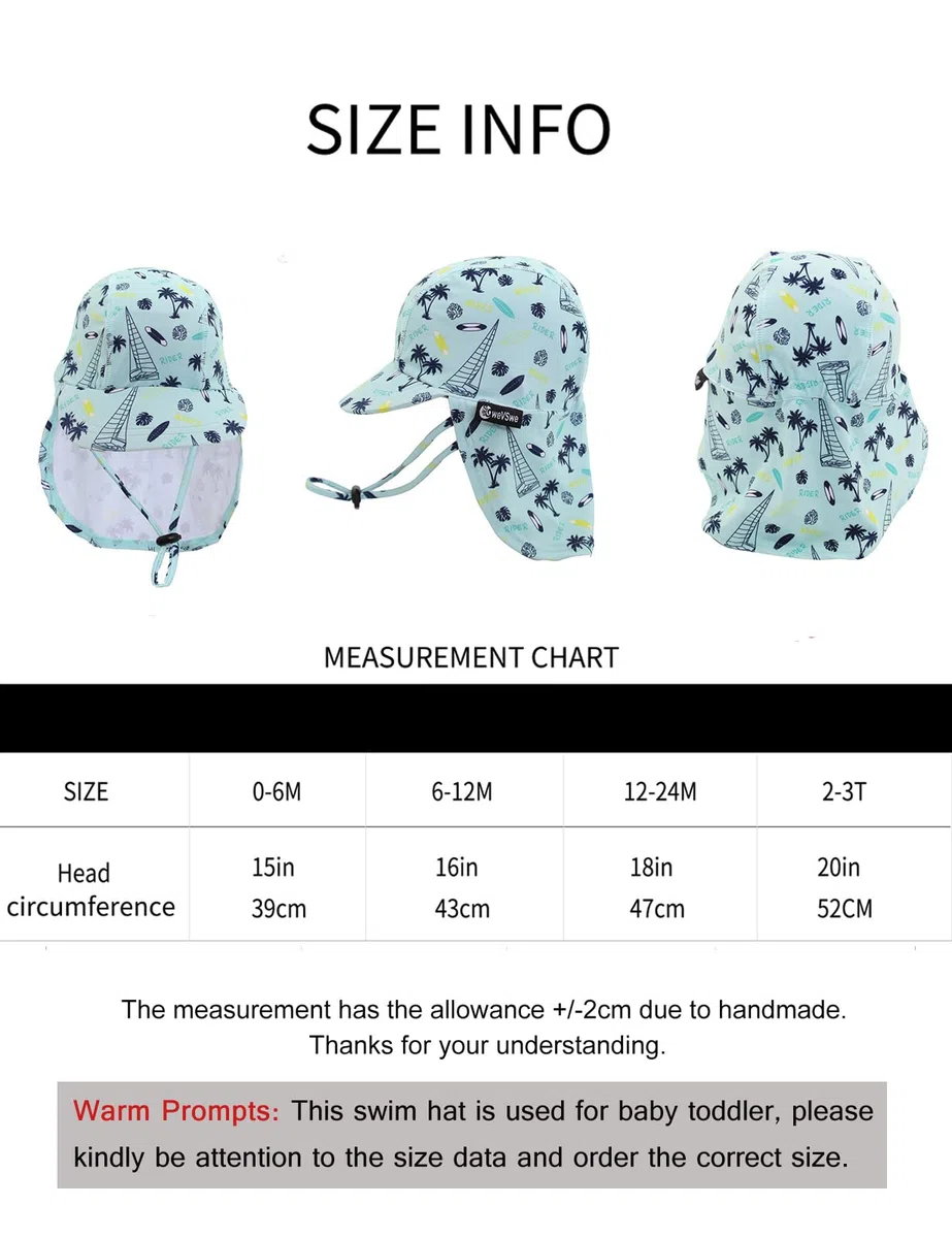 weVSwe Sombrero De sol para bebé UPF 50+ Gorro De Natación Solapa Protección para El Cuello Correas De Barbilla Ajustables Sombreros De Protección Solar UV