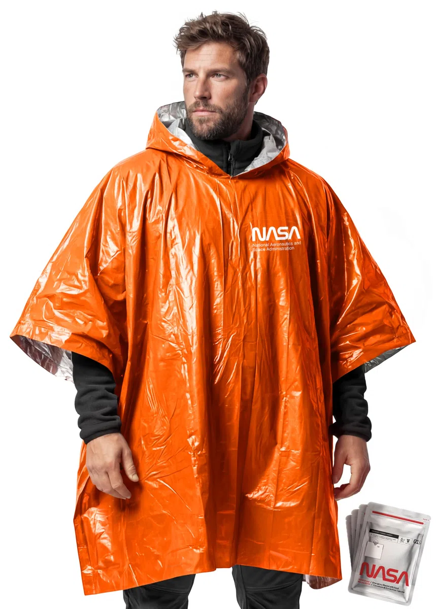 NASA Poncho di Sopravvivenza (Pacco da 4) – Mylar Antistrappo, Ritenzione Termica 92%, Alta Visibilità