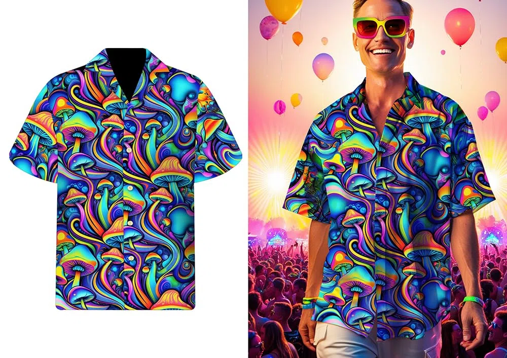 FIESTAS GUIRCA | Psychedelisches Pilz-Hemd - Kostümzubehör für erwachsene Männer - Ideal für 70er-Jahre-Partys, Karneval und Halloween - Hippie- und Retro-Stil - Mehrfarbig
