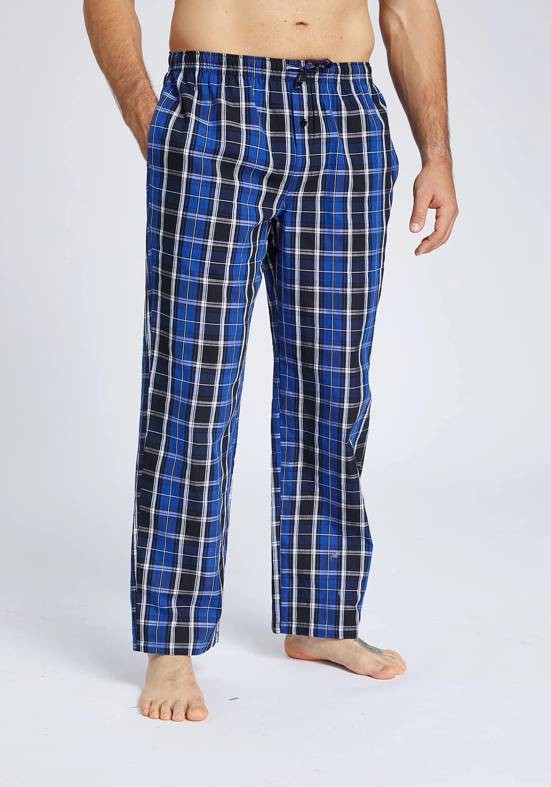 Pantaloni del Pigiama da Uomo in Cotone, con Fantasia a Quadri, con Tasche e Bottoni, Confezione da 3 pezzi