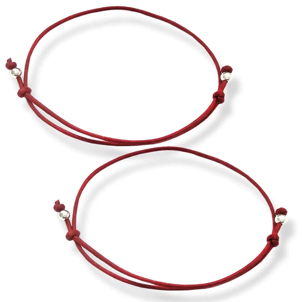 Bracciale con filo rosso del destino (2), Cotone e argento sterling