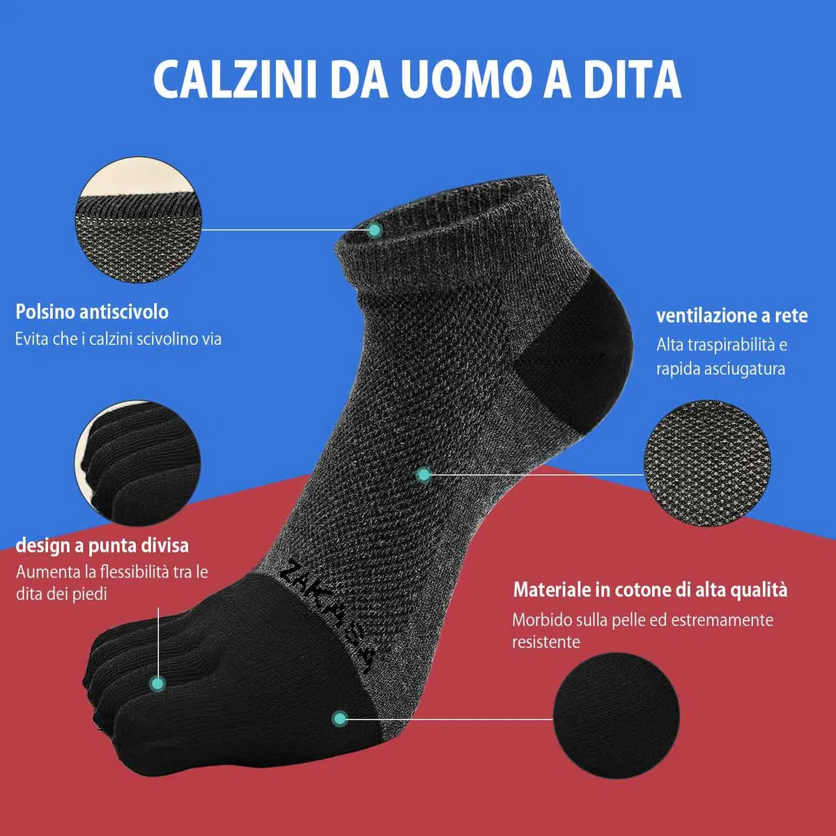 PUTUO Calzini con Dita da Sportivi per Uomo: Calze Sportive Corti Con Dita Separate Uomo Cotone Calze Running Sport Calzini Caviglia Atletici Traspirante 5 Paia