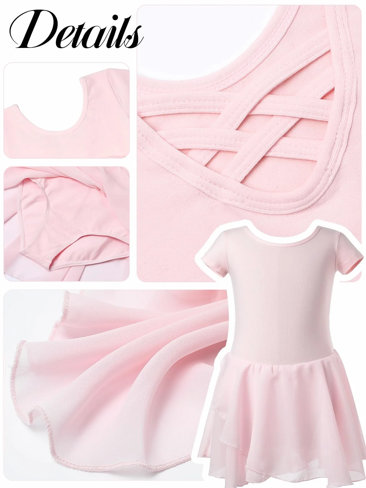 Ragazza Vestito da Balletto Danza Tutu Corpo Ginnastica Cotone Manica Corta con Chiffon Gonna