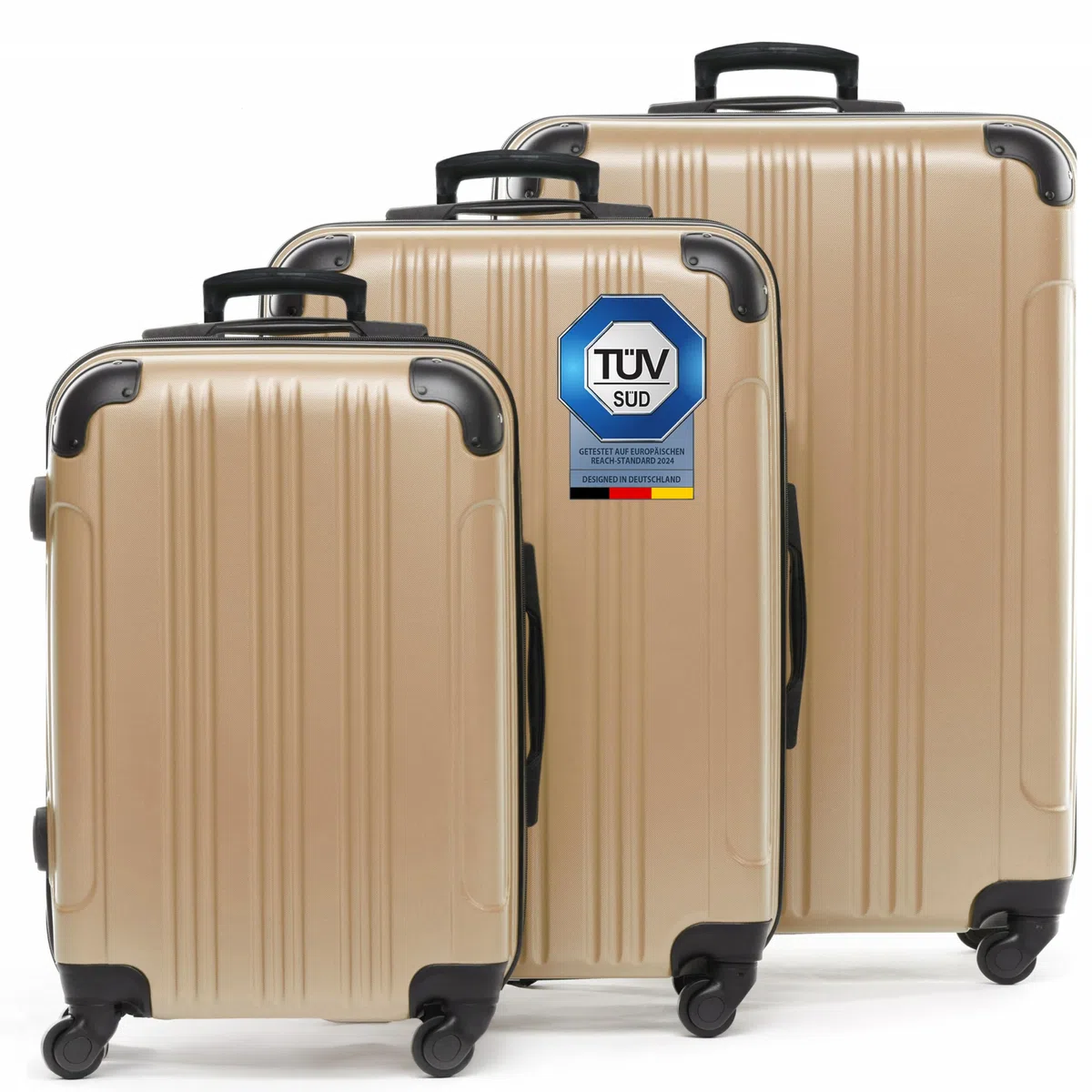 FERGÉ set di 3 valigie viaggio QUÉBEC - bagaglio rigido dure leggera 3 pezzi valigetta 4 ruote beige