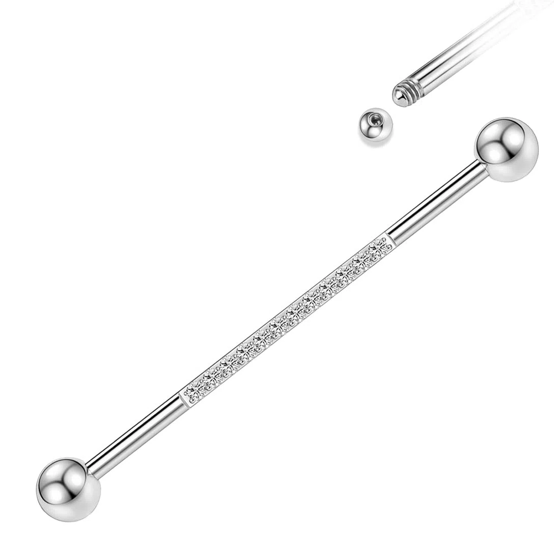 Piercing Industriale 14G Industrial Barbell Acciaio Chirurgico 38mm Piercing Elica Industrial Bar Conch Orecchino Barbell Cartilagine Orecchino Cubo Zircone per Uomo Donna