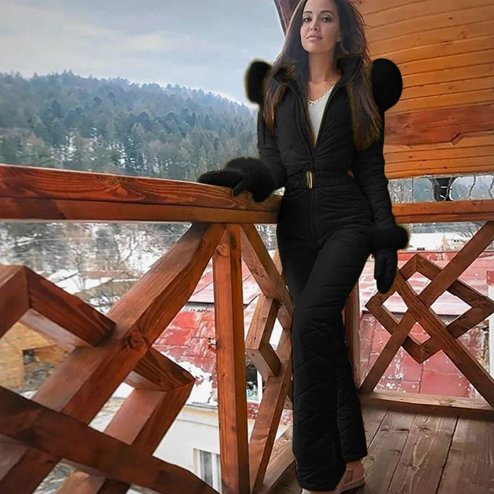 Generisch Tuta da sci da donna, per snowboard, abbigliamento sportivo, per attività all'aperto, alla moda, con chiusura lampo, spessa, casual, casual, abbigliamento invernale da donna