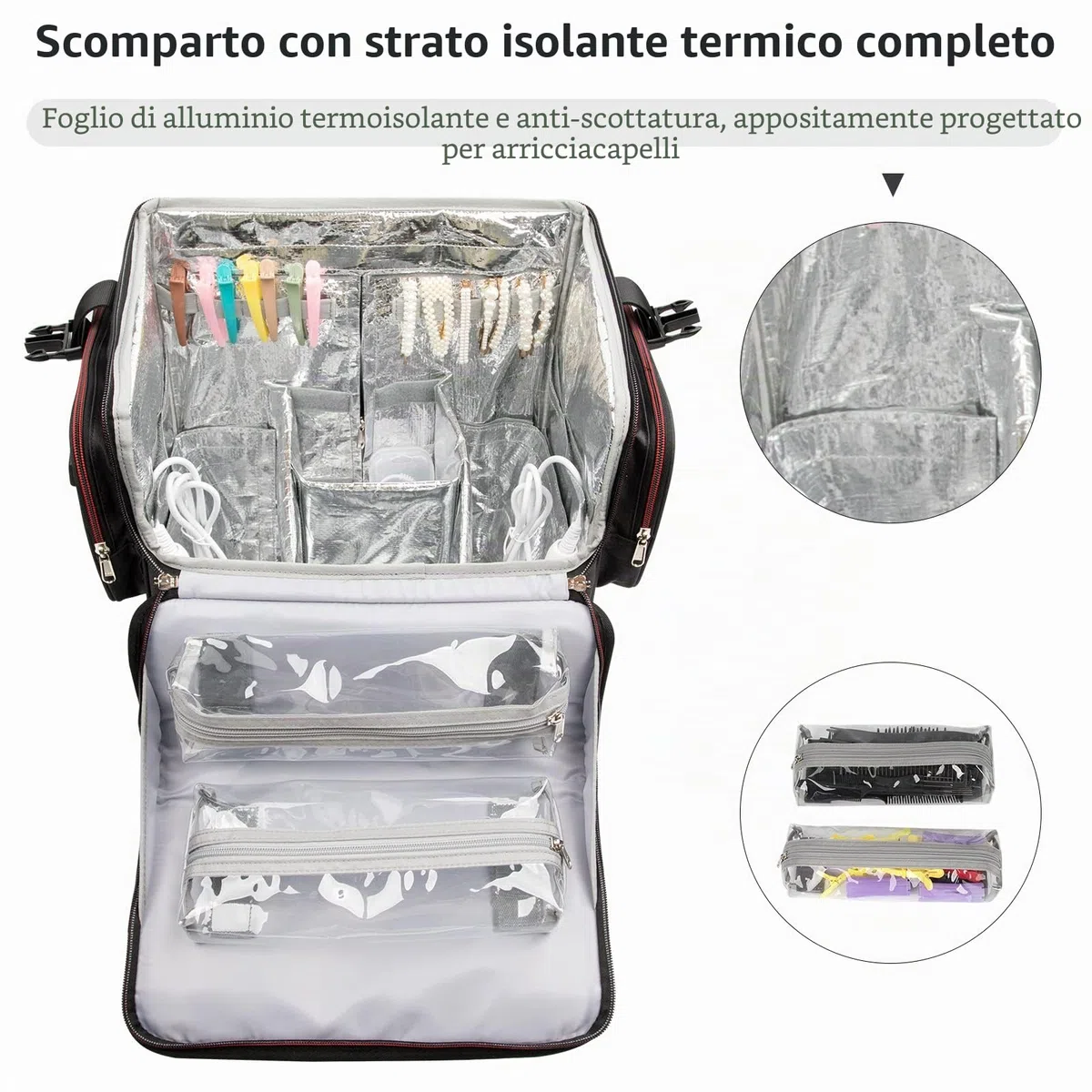 Grande valigetta cosmetica, custodia cosmetica per parrucchiere, borsa organizer per parrucchiere, isolamento termico, anti-scottatura, trolley con ruote, 1 trolley, Trolley per cosmetici extra grande