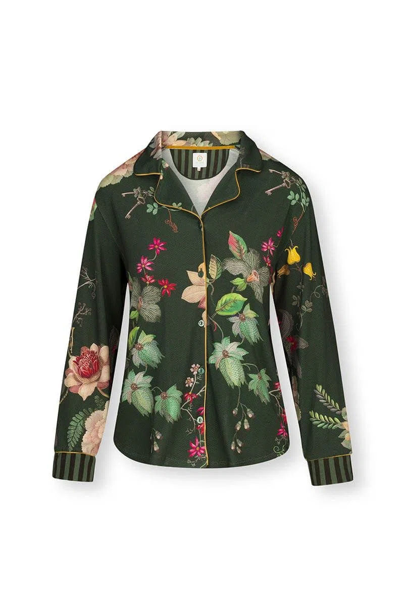 PIP Studio Top a maniche lunghe Flos Tokyo Bouquet | verde scuro - S