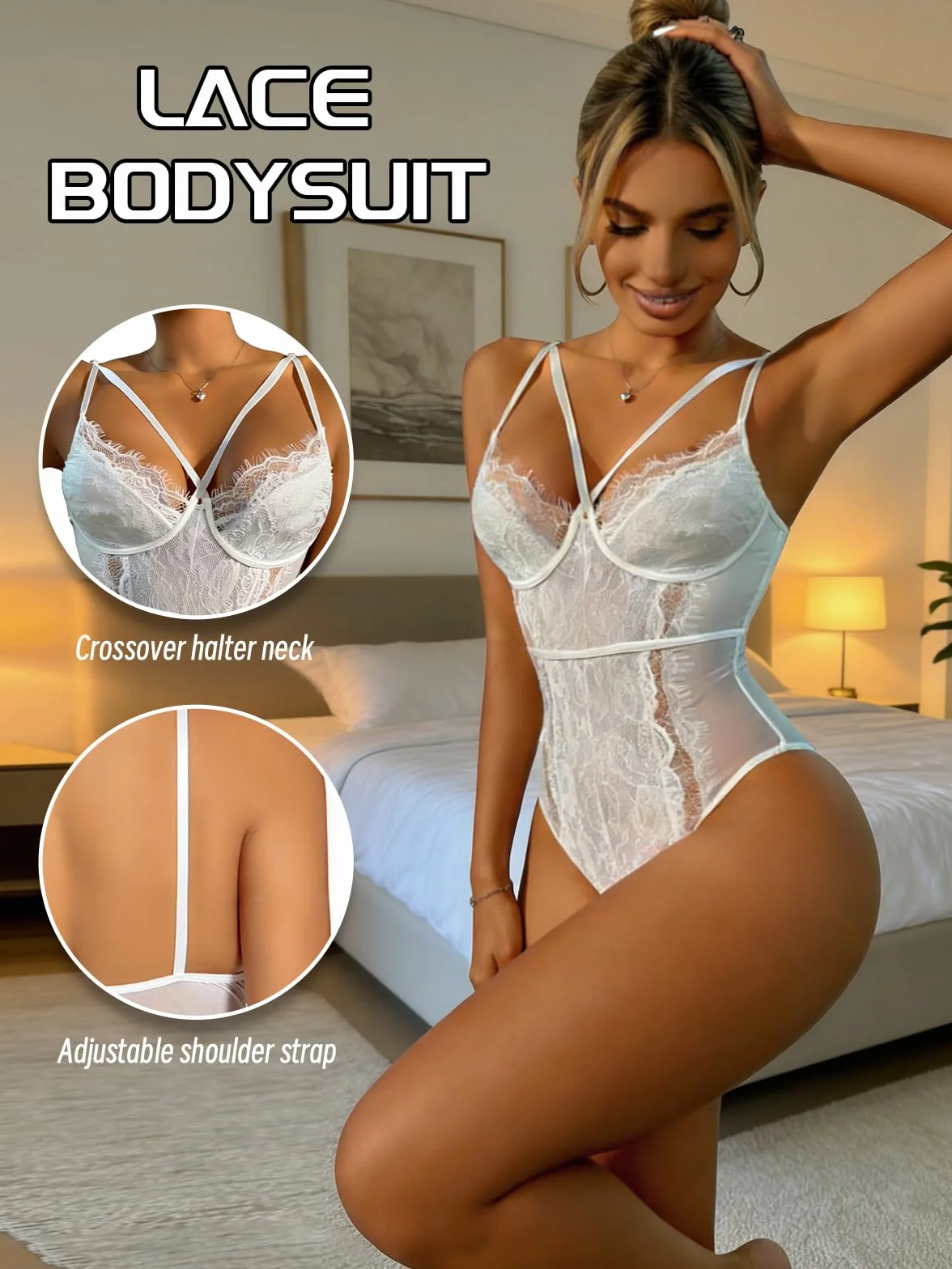 Buitifo Donna Sexy Lingerie Babydoll Body Senza Ferretto Un Pezzo Lingerie Sleepwear Trasparente Camicia da Notte Teddy Scollo a V Biancheria Intima