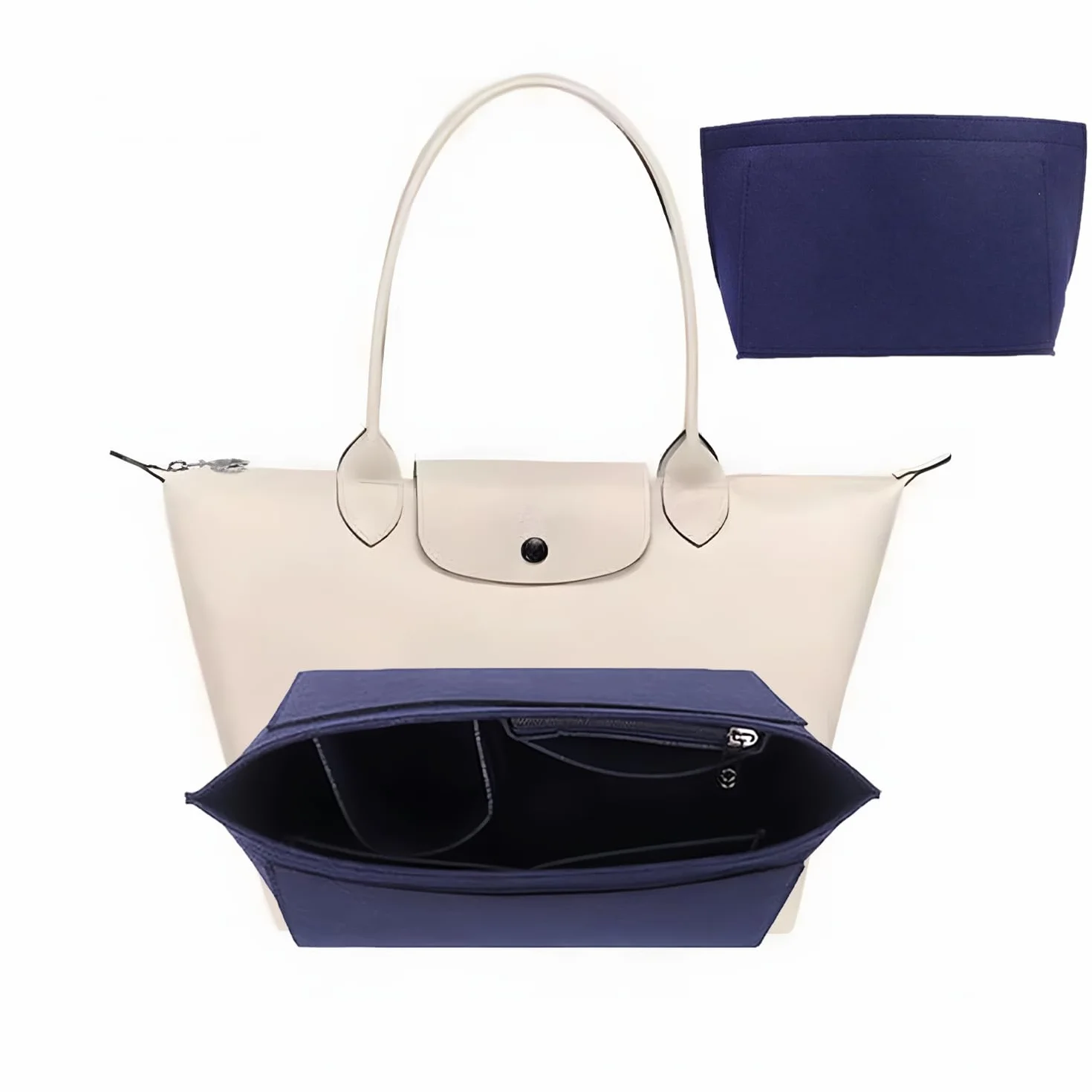 Inserto organizer in feltro per Longchamp, organizer multitasche, con cerniera, portafoglio, borsa pieghevole per Longchamp (blu, L)