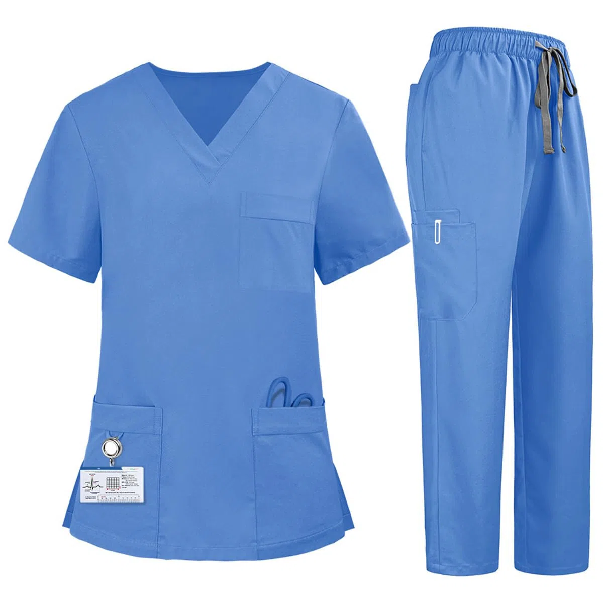 M&Catree Divisa Sanitaria Donna Uomo Stretch Uniforme Medica con Casacca e Pantaloni con Multitasche