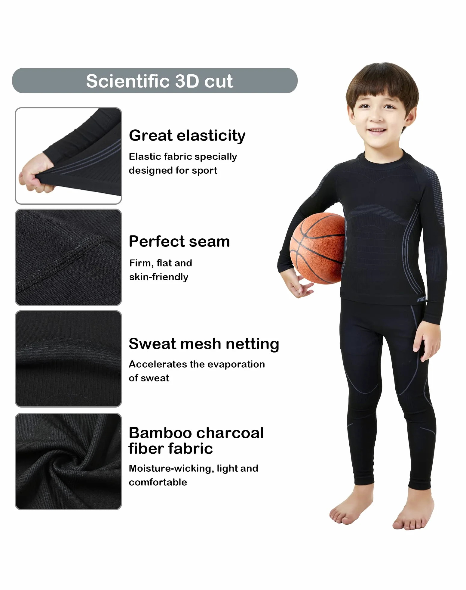 NOOYME Intimo Termico Bambino Biancheria Intima Termica Bambina Pantaloni e Maglia Termica Traspirante Asciugatura Rapida per Sci Corsa Calcio