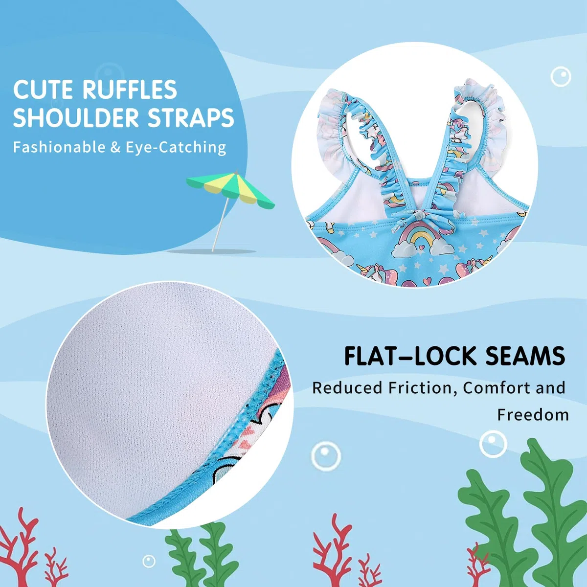 Costume Intero per Bambina Costume da Bagno Bimba Carino con Volant Costume Piscina per Vacanze Estive ad Asciugatura Rapida per 2~7 Anni