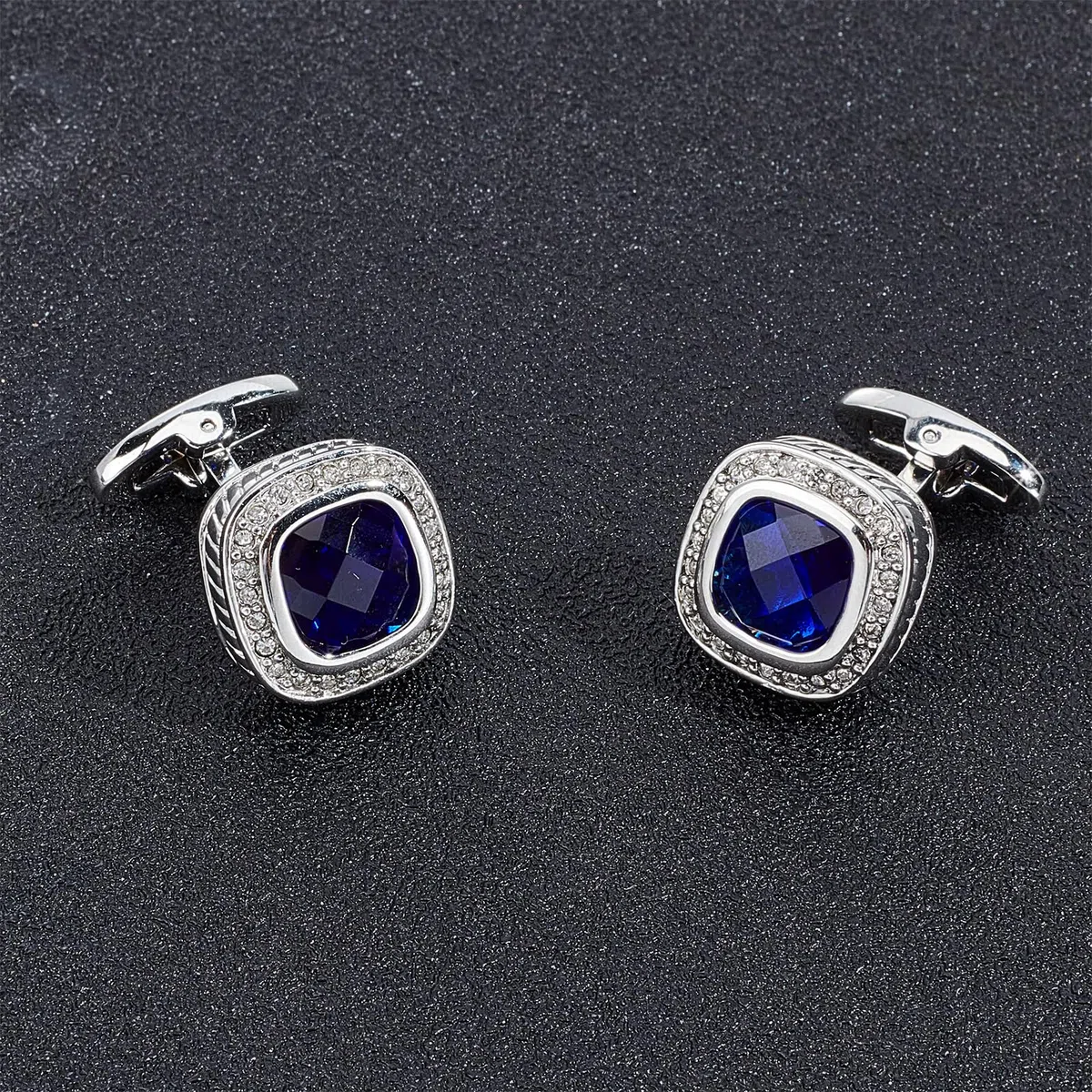 NICENEEDED Gemelli in Cristallo Blu Color Argento, Gemelli in Pietra Gemma per Camicia da Smoking da Uomo, Gemelli con Strass in Rame