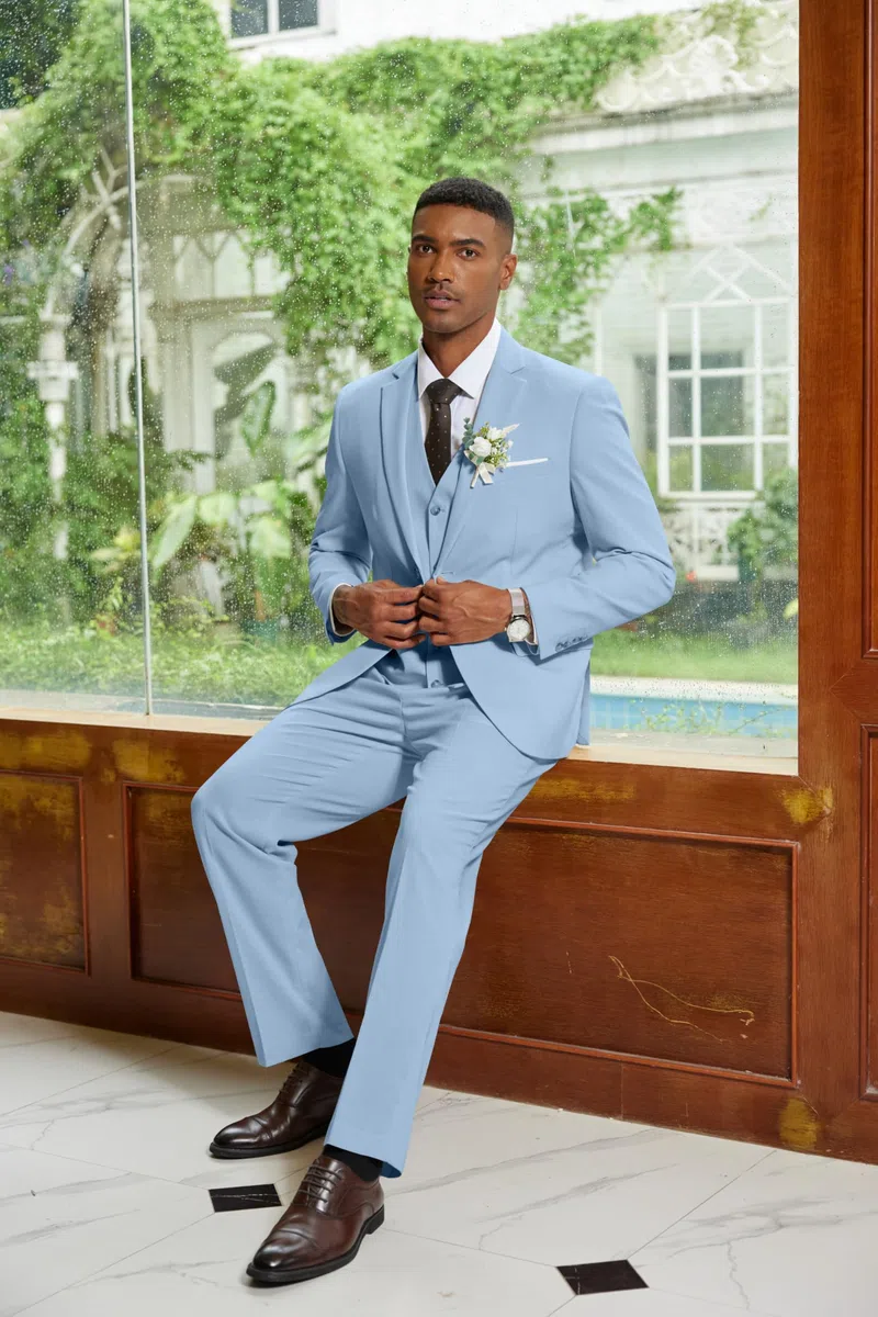 COOFANDY Completo da uomo in 3 pezzi in lino, casual, leggero, giacca, gilet, pantaloni, set per matrimonio, lavoro, ballo di fine anno