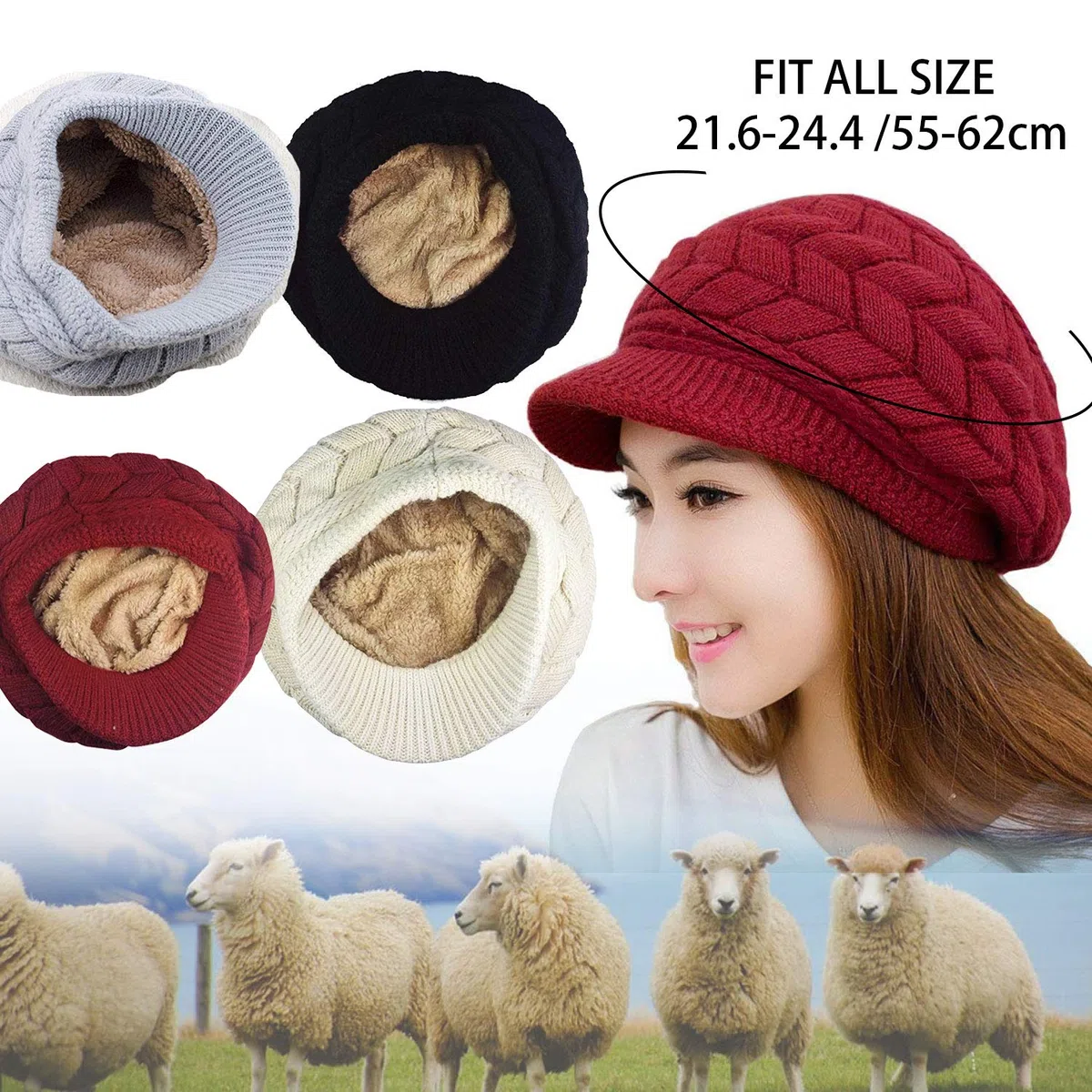 CheChury Cappello Sciarpa e Guanti Touch Screen Donna Invernali Berretto in Maglia con Sciarpa Beanie Con pompon Collo della Ciarpa 3 Pezzi per Donna Infinity Scaldacollo Morbido Tessuto