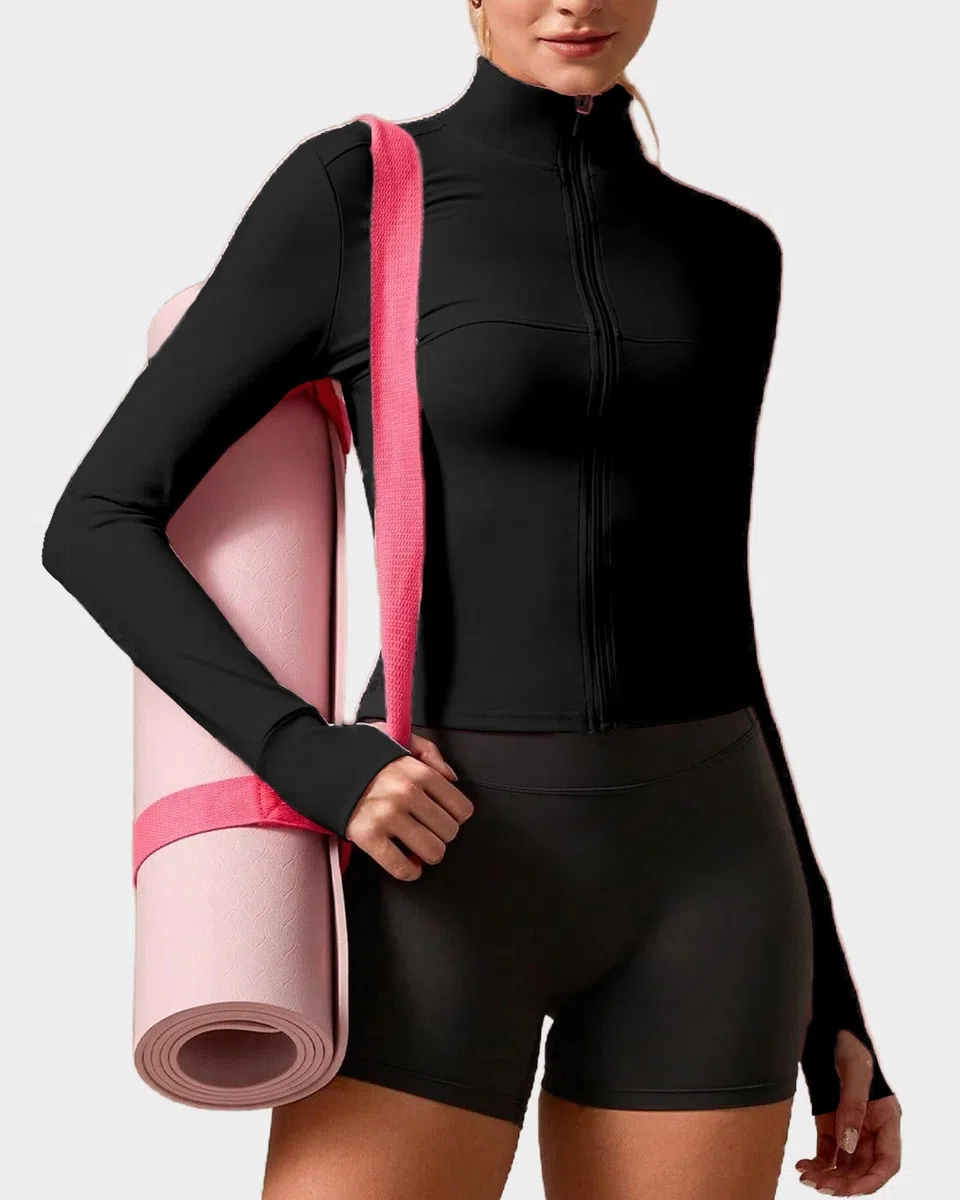 Giacca Sportiva Donna Maniche Lunghe Felpe Corsa Aderente Giacca da Invernale Leggera Giacca da Palestra Traspirante con Foro per il Pollice Giacche con Cerniere Top Fitness Jogging Running