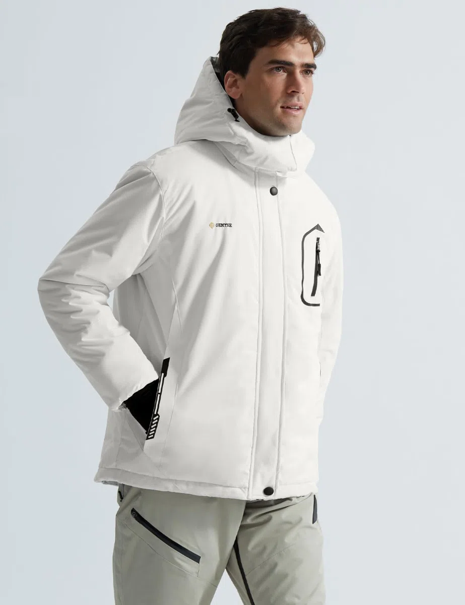 GEMYSE Uomo Giacca da Sci impermeabile montagna Giacche Pile invernale antivento Cappotto con Cappuccio